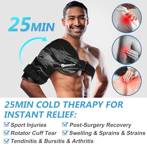 RelaxCoo XL Shoulder Ice Pack Rotator Cuff Cold Therapy, Reusable Gel Ice Wrap for Shoulder Injuries & Pain Relief, Bursitis, Tendonitis, Swelling, Recovery for Man and Women Black - style: XL SHOULDER 1 PACK BLACK