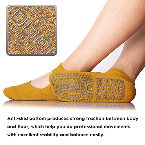 unenow Non Slip Grip Yoga Socks for Women with Cushion for Pilates, Barre, Home - color: 3 Pairs-yellow/Light Purple/Green