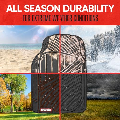 Motor Trend FlexTough All-Weather Rubber Car Floor Mats Set of 2 Front Liners - Heavy Duty Waterproof Automotive Floor Mats for Cars, Trucks & SUVs, Universal Trim-to-Fit, Interior Carpet Protection - color: Black - 2 Piece