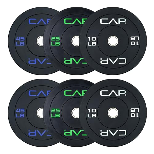 CAP 2-inch Olympic Bumper Plate Weight Set | 100-370 lbs | Multiple Colors | Storage Rack Optional - size: 160 lb - Set, style: ECONOMY