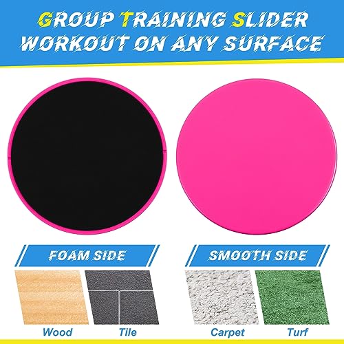 Jenaai 24 Pcs (12 Pairs) Core Sliders Exercise Glider Discs Bulk for Group Training Classes Fitness Slider for Working Out Dual Sided Core Gliding Discs AB Pads for Carpet Hardwood Floor - color: Rose Red