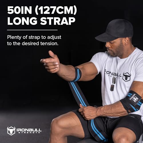 Elbow Wraps for Weightlifting (1 Pair) - 50" Elastic Elbow Braces for Weight Lifting - Elbow Support for Bench Press, Powerlifting, Fitness, & Gym Workout - Gym Elbow Straps Weightlifting - Elbow Compression Strap Brace - color: Black/Blue