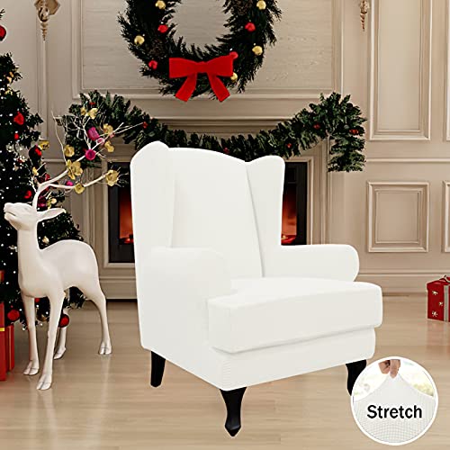 Easy-Going Stretch Wingback Chair Sofa Slipcover 2-Piece Sofa Cover Furniture Protector Couch Soft with Elastic Bottom, Spandex Jacquard Fabric Small Checks Cream - color: Cream