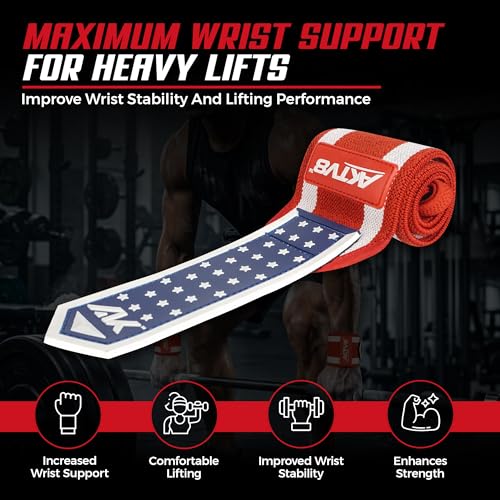 AKTV8 Wrist Wraps for Weightlifting, 18"&24" Heavy Duty Stiff Wrist Support | 3inch Wide Firm Elastic, Reinforced Thumb Loop, Built for Heavy Bench Press, Overhead Press, Powerlifting & Strength Training - color: Red/White, size: 18 Inches