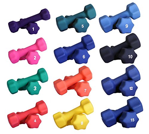 Ader Neoprene Dumbbell (1-30lb) Single Size Pair or Set - color: 1-15LB, 12 Pair