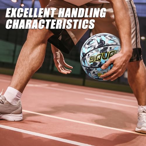 SQUAD NightPlay Reflective Basketball Size 5, Size 7 - Cool Holographic Glow Basketball for Night Game, Ideal Gift for Boys Girls 10-14 Year Old, Cool Teen Toys - color: Camo Blue, size: Size 7