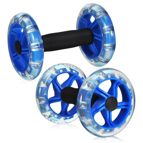 Dual Ab Roller Wheel For Core Strength Double Abdominal Exercise Machine Stomach Workout Equipment Gear Tummy Shaping Trainer Non Slip Handles Blue Men Women 7.87 Inches