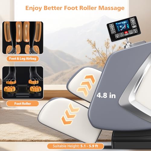 2026 Massage Chair Full Body, Zero Gravity Massage Recliner with Air Pressure, 10 Fixed Massage Rollers, Heating, Foot Roller, Bluetooth Speaker, for Home Office Men Women-Grey