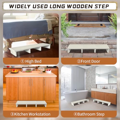 39IN Long Wooden Step Stool for Elderly, Half Wooden Riser Step Stool for High Bed, Bathroom, Kitchen and Living Room, 400LBs Loading(39.0" L*11.5" W*4.6" H, White) - color: White