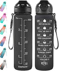 Enerbone 32 oz Drinking Water Bottle with Times to Drink and Straw, Motivational with Carrying Strap, Leakproof BPA & Toxic Free, Ensure You Drink Enough Water for Fitness Gym Outdoor - color: Black Matte