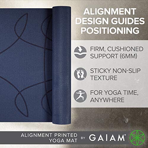 Gaiam Premium Yoga Mat, 6mm Thick Print Mat | Premium 6mm thick cushioning for joint support. Non-slip print design for yoga, Pilates & floor workouts. - color: Alignment Print (Ink)