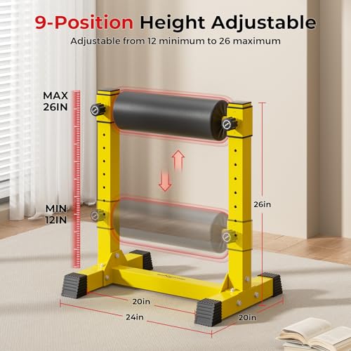 BODYRHYTHM Bulgarian Split Squat Stand, Single Leg Squat Roller Stand with 9 Adjustable Roller Heights for Squats, Leg Lunges, Lower Body Training. - color: Yellow