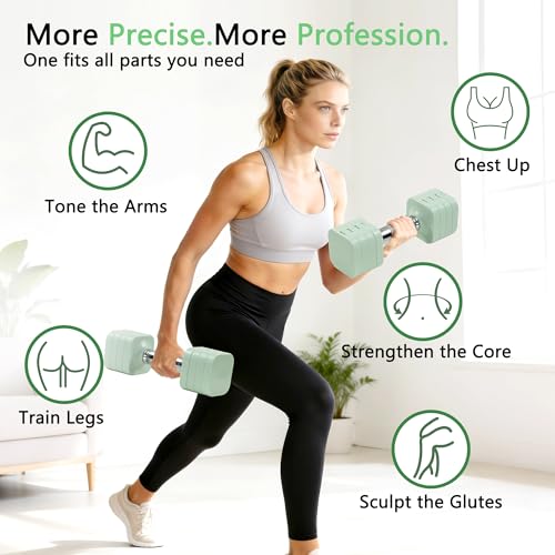 20LBS Adjustable Dumbbell Set, 4 in 1 Free Weights Dumbbells Set for,4lb 6lb 8lb 10lb, with Metal Non Slip Handle，Quick Change，Home Gym Strength Training Equipment for Men and Women - color: light green