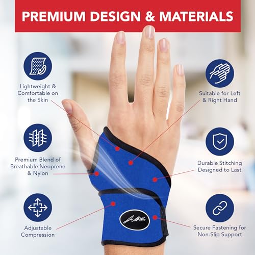Doctor Developed Wrist Brace - Wrist wrap for Carpal Tunnel Arthritis,Tendonitis, Hand Support - Ideal for Fitness, Weightlifting - Handbook included (Blue (Pack of 1), Wrist Brace)