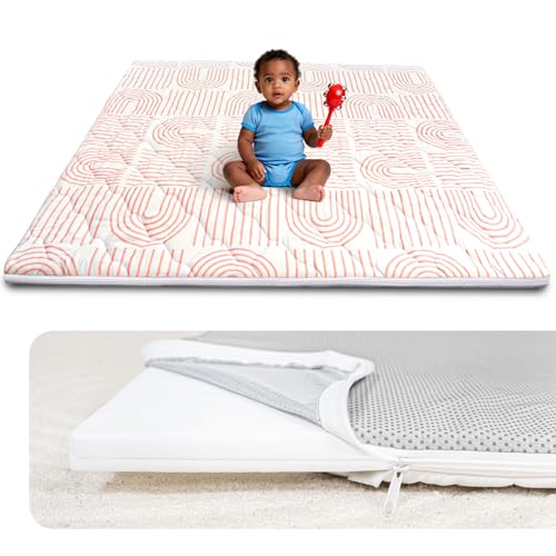 Foam Baby Play Mat 50x50, Removable and Machine Washable Cover | Thicken Cushioning Playmat and Perfect for Playpen, Non-Slip Bottom, Easy to Clean for Infants, Toddlers and Babies, Rainbow - color: Rainbow, size: 50" X 50"