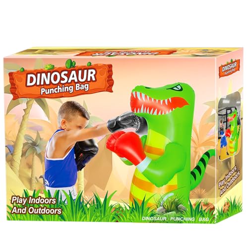 48 in Punching Bag for Kids, Free Standing Inflatable Dummy, Inflatable Punching Bag, De-Stress Boxing Bag for Kid - color: Dinosaur-BDW-Green