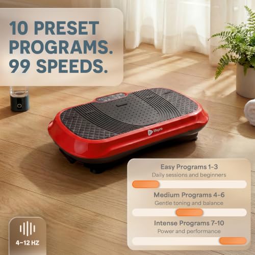 Lifepro Waver Vibration Plate Exercise Machine – High-Intensity Vibration Plate for Lymphatic Drainage – Full-Body Workout Vibrating Platform with Loop Bands – Fitness Equipment for Strength & Toning - color: Red