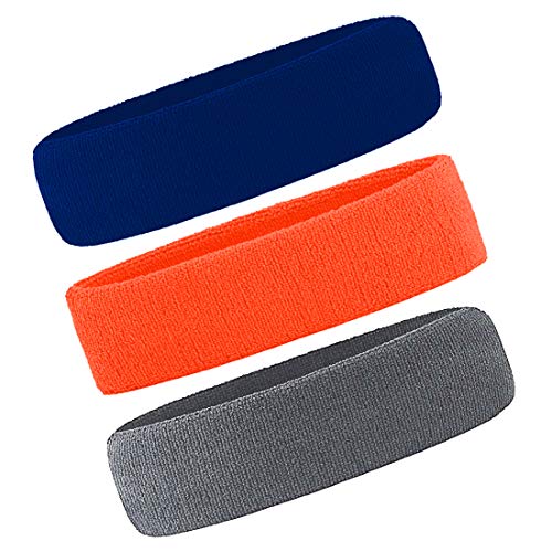 3 Pack Men & Women Sports Sweatbands Headbands - color: Gray,Orange,Blue