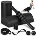 8 in 1 Foam Roller Set for Deep Tissue Muscle Massager, High-Density, Half Round Back Roller Foam, Resistance Bands Foot Massage Ball Stretching Strap for Exercise Physical Therapy
