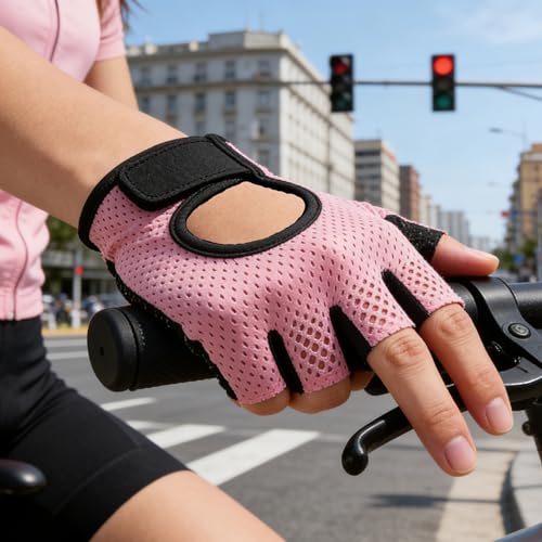 IZUS Anti-Slip Fingerless Workout Gloves for Women Gym/Exercise/Fitness/Training/Cycling with Excellent Grip/Cushion-Pads - color: Pink