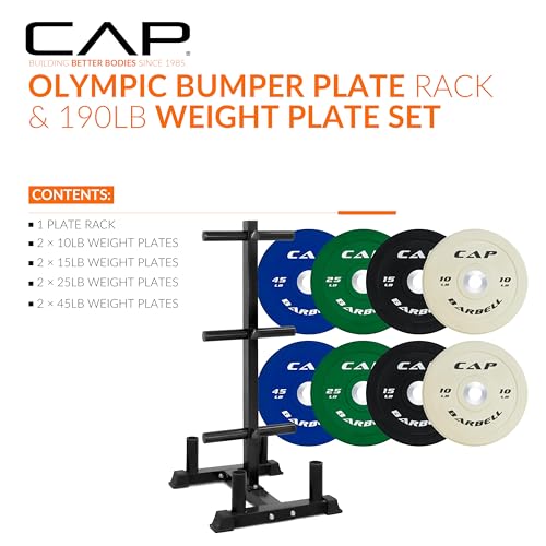 CAP 2-inch Olympic Bumper Plate Weight Set | 100-370 lbs | Multiple Colors | Storage Rack Optional - size: 190 lb - Set with Rack, style: COMPETITION