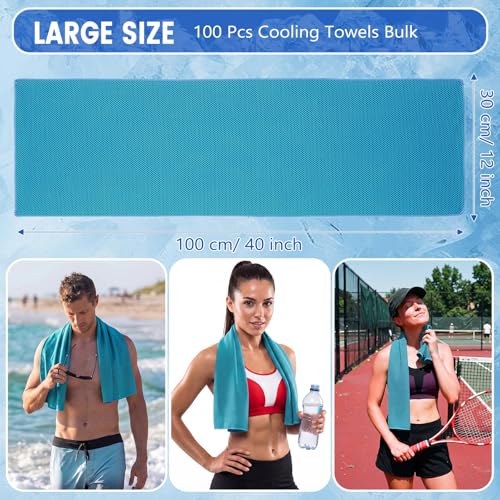 Hosuly 100 Pack Cooling Towels, 40"x12" Cooling Towels for Neck and Face Breathable Soft Chilly Sweat Rag Microfiber Sport Rags for Gym Yoga Golf Running - color: Water Blue