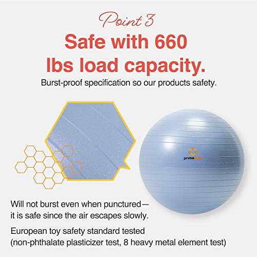 Primasole Exercise Ball for Balance Stability Fitness Workout Yoga Pilates at Home Office & Gym Birthing Ball for Pregnancy, Office Ball Chair - color: Pale Gray, size: 45 cm