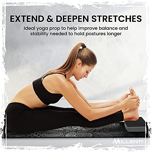 Millenti Gray Black Yoga Block Yoga Brick - Sold as Single EVA Foam Block, Bevelled Edge, Non-Slip, Latex-Free Block with a Workout Chart 9x6x4” - color: Gray