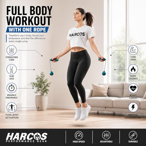 HARCOS Cordless Jump Rope with Counter & LCD Display – 2-in-1 Weighted Ball Skipping Rope & Adjustable Steel Cable – Tangle-Free Speed Jump Rope for Women, Men & Kids – Home Gym Cardio Fitness Equipment - color: Black-Grey