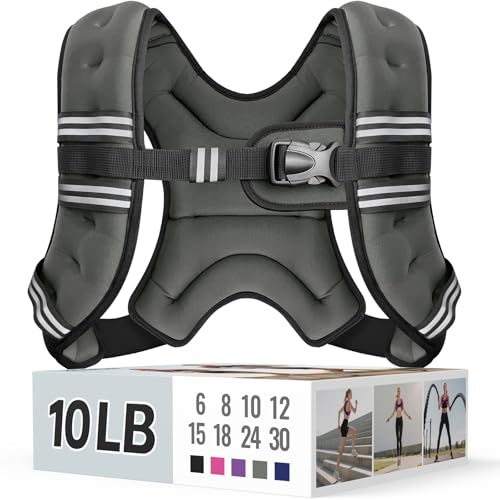 Zeerun Weighted Vest, 6lb/8lb/10lb/12lb/15lb/18lb/20lb/24lb/30lb for Men Women, Reflective Stripe Adjustable Buckle, Comfortable Durable Rucking Vest for Walking Running Strength Training - color: Gray, size: 10 Lb