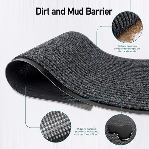 Durable Rubber Door Mat - Heavy Duty, Indoor/Outdoor, Easy Clean, Waterproof, Low-Profile Mat for Entry, Patio, Garage - Stylish (Charcoal, 2' x 3') - color: Charcoal, size: 2 x 3 feet
