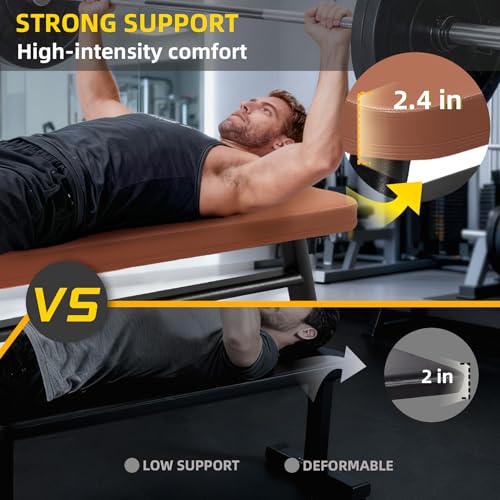 Flat Weight Bench, 2.4 Inch Thick Pad Workout Bench 660 LBS Bench Press Exercise Equipment for Home Gym Strength Weight Training - color: Brown, size: 43 In Pro