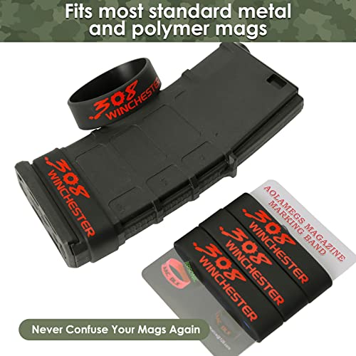 Aolamegs 5/10 Pack Magazine Bands - 5.56 Nato, 300 Blackout, 300 Subsonic, .223 Remington, .308 Winchester, 7.62x39 Magazine Marking Band, Durable Silicone Ammo Caliber Bands for Magazine Identification (2 Colors) - color: 308win-blackred(10pcs)