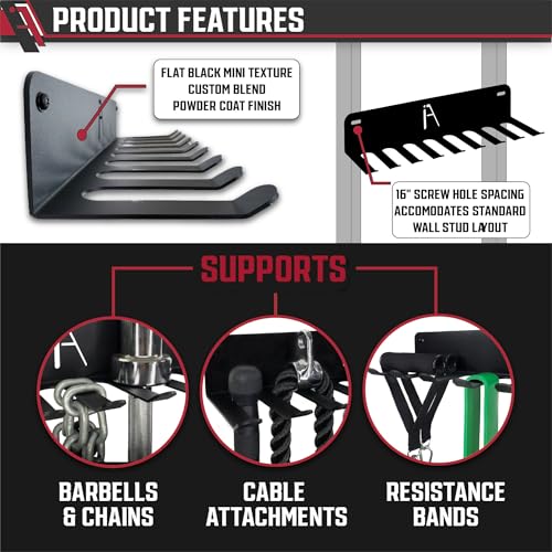 IRON AMERICAN) Gym Storage Hanger/Heavy Duty Multi-Purpose Gym Rack for Lifting Belts, Chains, Exercise Bands, Jump Ropes (mounting hardware included) - style: OMEGA GYM RACK (18 INCH / 9 PRONG)