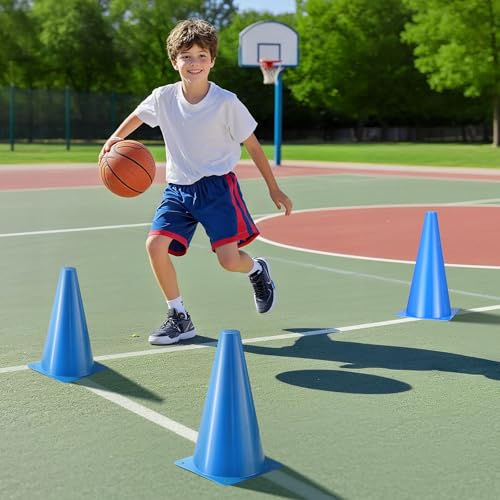 12 Inch Sports Cones Set of 24,Durable Training Cones for Soccer,Football, Basketball Drills - Multi-Purpose Agility Cones for Indoor & Outdoor Practice - color: blue