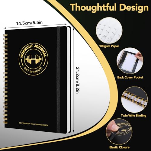 Thboxes Workout & Fitness Journal for Woman Man，8.5" x 6" Daily Exercise Log Notebook Personal Health Meal Planner for Weight Loss Gym Muscle Gain Workout Notepad Essentials Wellness Log, Black - color: Black
