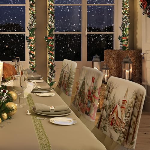 Moukeren 6 Pcs Christmas Chair Cover Set Stretch Dining Chair Back Covers Christmas Nutcracker Red Truck Slipcovers Farmhouse Removable Elastic Seat Protector for Xmas Party Dining Home Kitchen Decor - style: Traditional