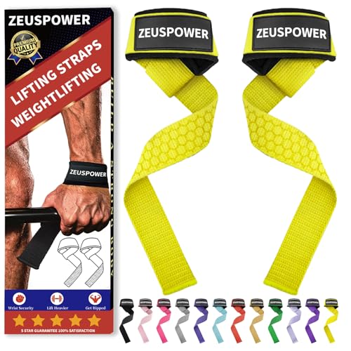 Lifting Straps Wrist Straps for Weightlifting Gym Straps Weight Lifting Deadlift Workout Women Men Dumbbell Straps for Hand RDL Strap Exercise Straps Dead Lift Cotton Neoprene Padded Zeus Power - color: 11-Yellow Silicone