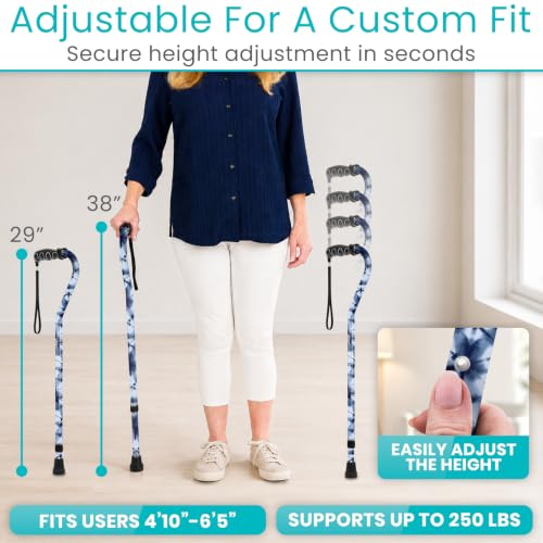 Vive Walking Cane for Women, Men, Elderly - Patented Offset Grip - Lightweight Adjustable Walking Aid with a Non-Slip Tip - Sturdy Balancing Mobility Aid for Seniors - color: Blue Burst