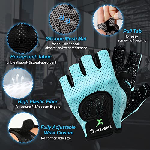 spacepower Workout Gloves - Lightweight Breathable Gym Gloves for Women & Men's Exercise - color: Blue, size: Large