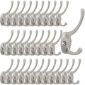 IBosins 32 Pack Silver Coat Hooks Wall Mounted with 64 Screws Retro Double Hooks Utility Silver Hooks for Coat, Scarf, Bag, Towel, Key, Cap, Cup, Hat - color: 32 Pcs Silver