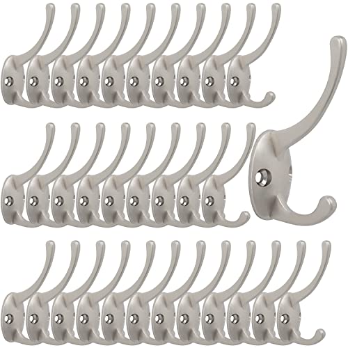 IBosins 32 Pack Silver Coat Hooks Wall Mounted with 64 Screws Retro Double Hooks Utility Silver Hooks for Coat, Scarf, Bag, Towel, Key, Cap, Cup, Hat - color: 32 Pcs Silver