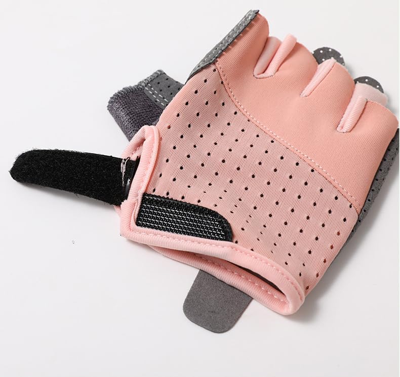 Kids-Fingerless-Workout-Cycling-Gloves Girls Boys, Breathable Mesh Sport Gloves with Non-Slip Palm Ages 3-12 - color: Pink, size: Large