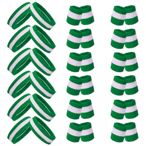 36 Pcs Wrist Sweatband Set Sports Headband Wristband Set for Men Women Party Sports Cotton Headbands Athletic Sweat Bands for Tennis Football Gym Workingout Accessories - color: Green White