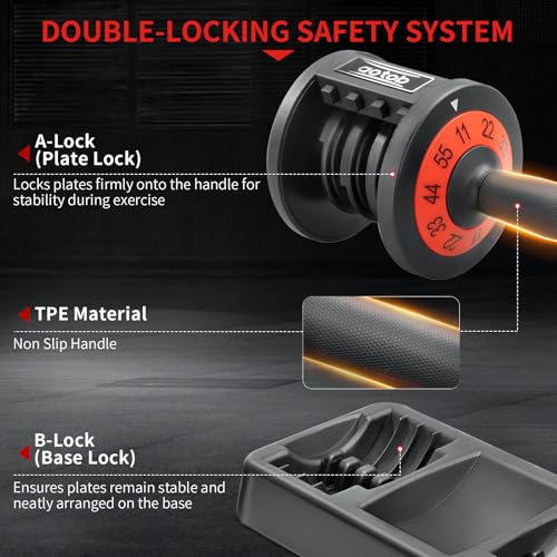 AOTOB Adjustable Dumbbell Set 25/55 Lbs (Pair), Fast Weight Adjustment with Anti-Slip Turning Handle, Space-Saving for Home Gym, Strength Training Equipment for Men & Women - color: 55lbs Black-Single