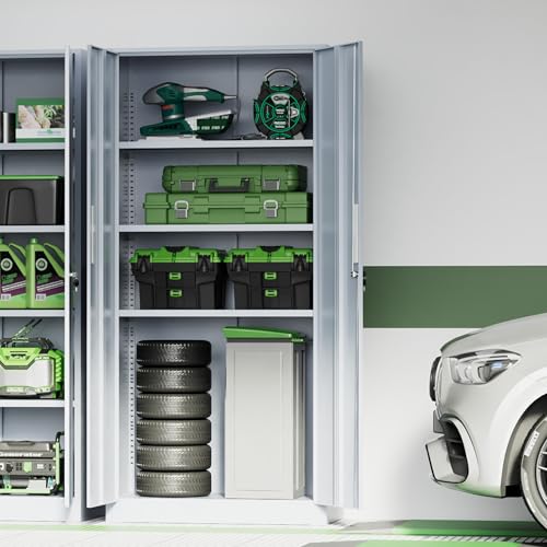 INTERGREAT Metal Storage Cabinet, 72" H Lockable Steel Cabinets with Locking Doors, Storage Lockers with Adjustable Shelves for Office, Home, Garage, Gym, School (Cement Grey) - color: Cement Grey, size: MSC-D16