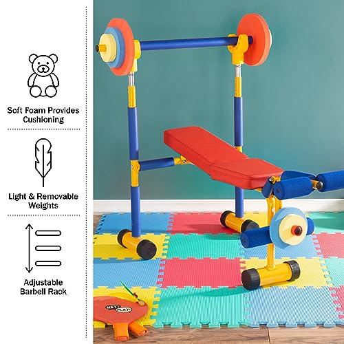 Hey! Play! Kids Exercise Equipment Collection: Strength Training, Cardio, Endurance, and Active Play Essentials - Kids Weight Bench Set - style: Kids Weight Bench Set