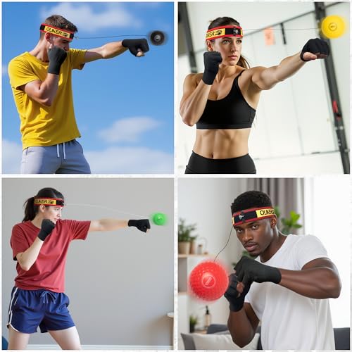 Boxing Reflex Ball for Adults and Kids, 4 Levels Boxing Ball with Adjustable Headbands, Perfect for Reaction, Agility, Punching Speed, Fight Skill and Hand Eye Coordination Training - style: Set-3