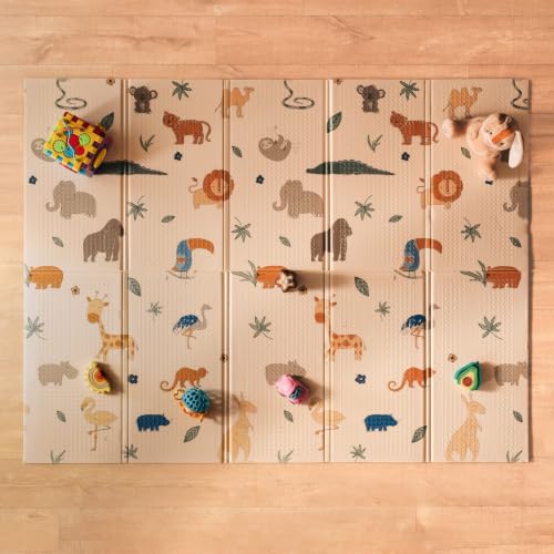 Nuby Reversible Baby Floor Mat, 77" x 58" - Foldable and Lightweight Baby Play Mat for Floor - Easy Storage and Travel - Safari - style: Safari