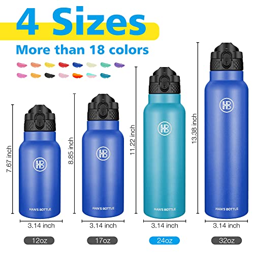 Han's Bottle Sports Water Bottle - 24 Oz, Straw Lid, Leak Proof, Vacuum Insulated Stainless Steel, Double Walled, Thermo Mug,Ocean - color: Ocean, size: 24 Ounces